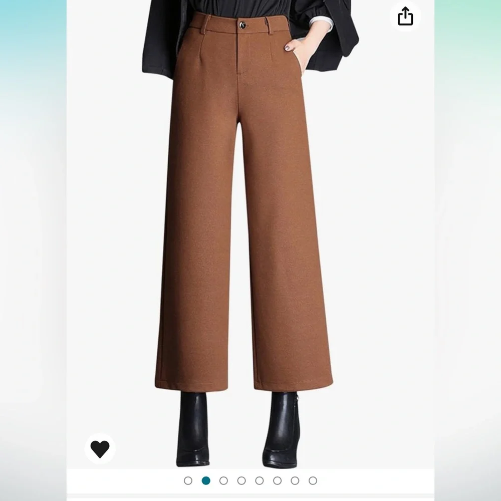 NWOT Brown High Waist Wool trousers cropped wide leg - Picture 2 of 10